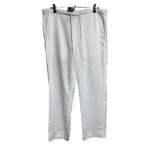 Island Importer Mens White Linen Pants Drawstring Pockets Small New
